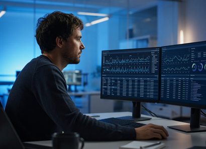 Engineer reviewing system dashboards